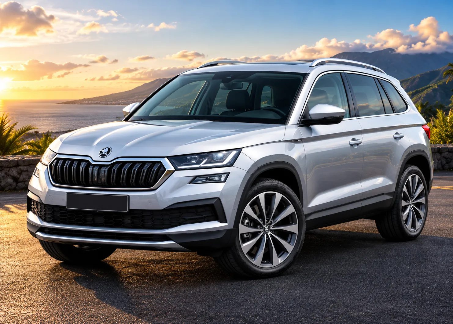 Le Škoda Karoq gris de ZILMOOVE VTC au coucher du soleil